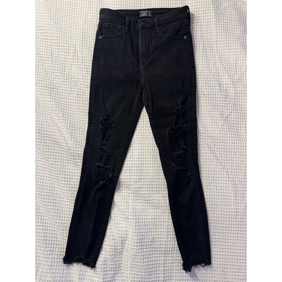 Abercrombie Fitch Jeans Womens 26 Simone High Rise Ankle Black Denim Distressed - Picture 1 of 4